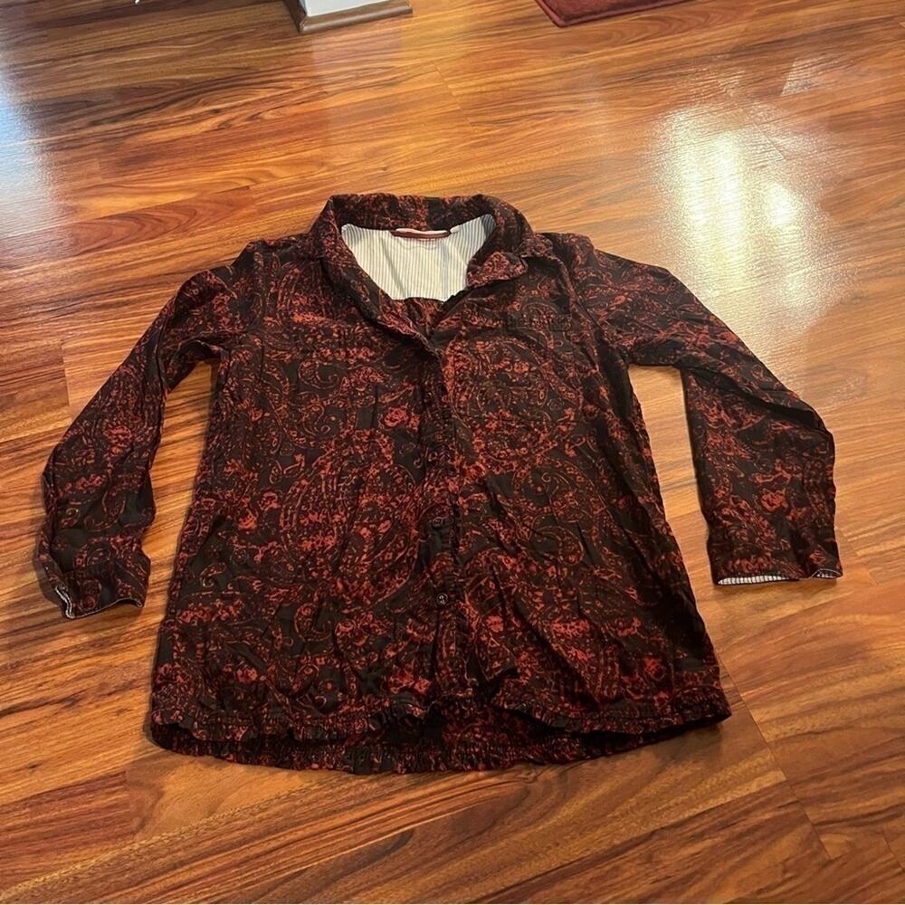 Soft Surroundings Size Small Black Rust Paisley Button Down Shirt - Picture 3 of 12